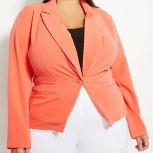 26- Coral Crepe Peak Lapel One-Button Blazer